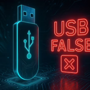Detectar memorias USB falsas en un entorno futurista con advertencia visual